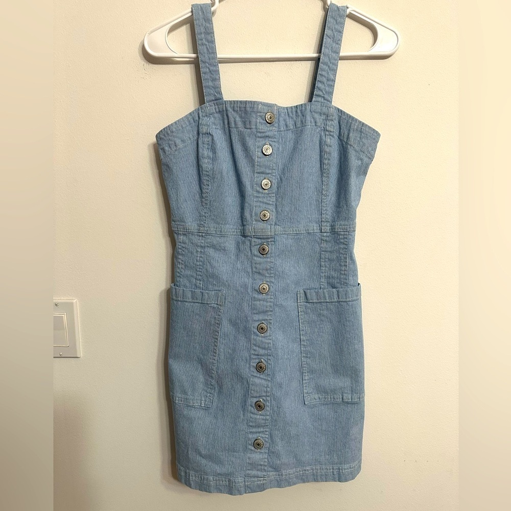 American Eagle Blue White Pinstripe Button Front Mini Dress size Small Y2K
